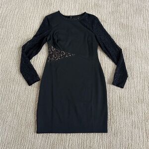 BCBGMaxAzria Black Sheath Dress with Lace Long Sleeves